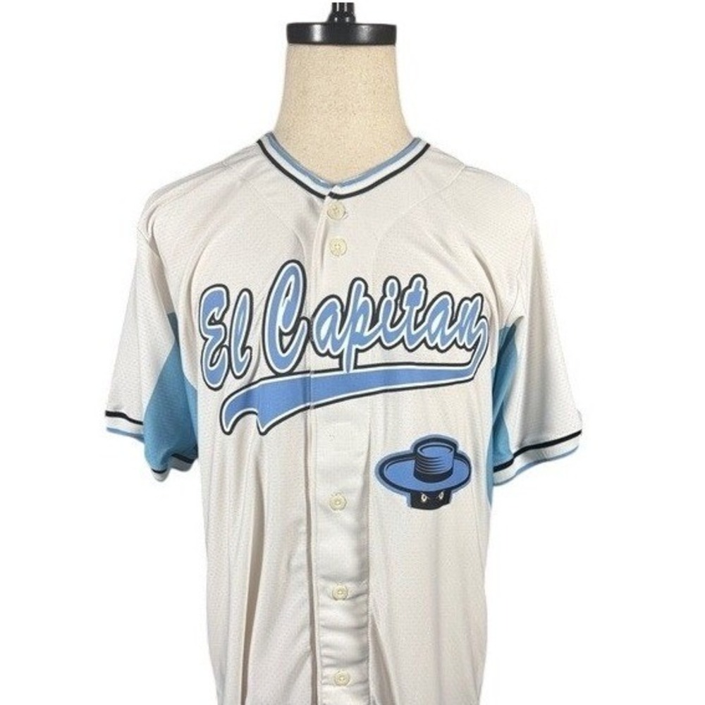 Rawlings‎ El Capitan Baseball Jersey Mens 40 White Blue Number 15 Pro Dri Mesh